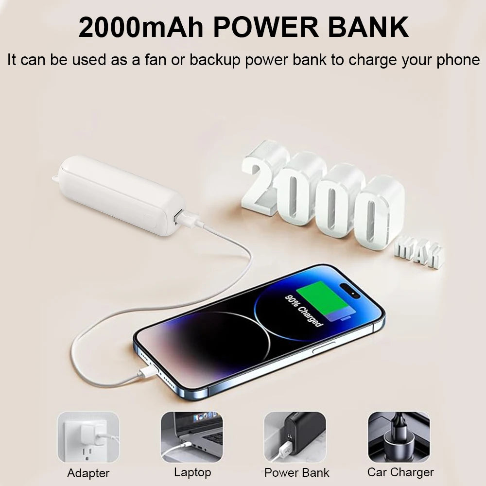 Mini Fan 2000Mah USB Rechargeable 3 Speed Handheld Fan Portable Foldable Air Cooler Fan for Outdoor Travel Small Handheld Fans
